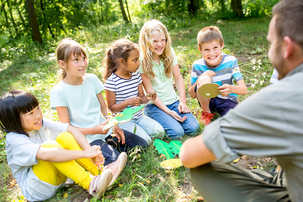 Bild zeigt Kinder beim Lernen im Wald.