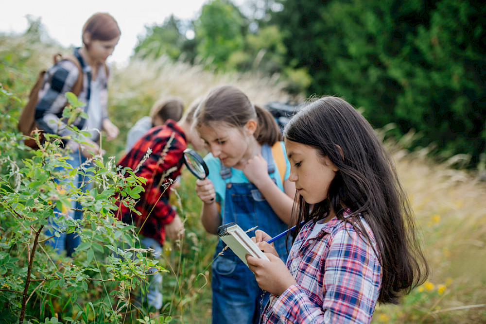 Bild zeigt Schulkinder auf einer Wiese.