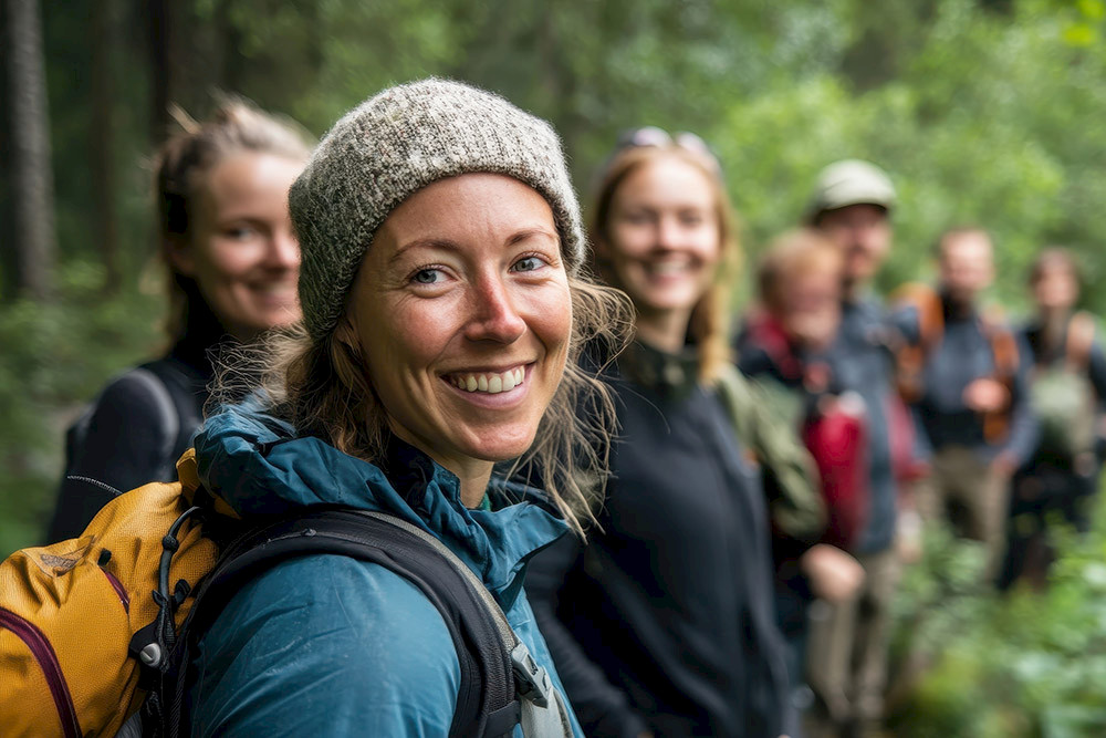 Bild zeigt eine Gruppe Studenten im Wald.